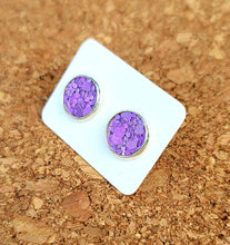 Load image into Gallery viewer, Violet Purple Glitter Vegan Leather Medium Earring Studs
