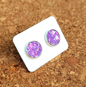 Violet Purple Glitter Vegan Leather Medium Earring Studs