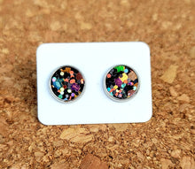 Load image into Gallery viewer, Halloween Glow Glitter Vegan Leather Medium Earring Studs
