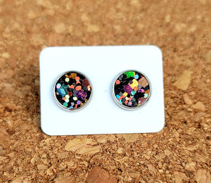 Halloween Glow Glitter Vegan Leather Medium Earring Studs