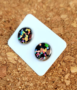 Halloween Glow Glitter Vegan Leather Medium Earring Studs