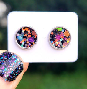 Halloween Glow Glitter Vegan Leather Medium Earring Studs