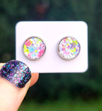 Load image into Gallery viewer, The 80s Glitter Vegan Leather Medium Earring Studs
