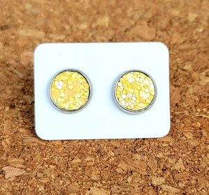 Sunshine Yellow Glitter Vegan Leather Medium Earring Studs