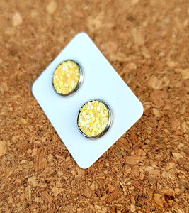 Sunshine Yellow Glitter Vegan Leather Medium Earring Studs