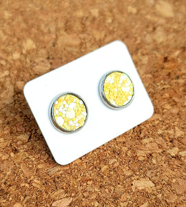 Sunshine Yellow Glitter Vegan Leather Medium Earring Studs