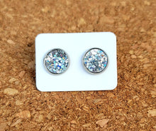 Load image into Gallery viewer, Disco Ball Glitter Vegan Leather Medium Earring Studs
