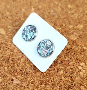 Disco Ball Glitter Vegan Leather Medium Earring Studs