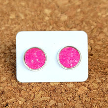 Load image into Gallery viewer, Bright Pink Glitter Vegan Leather Medium Earring Studs

