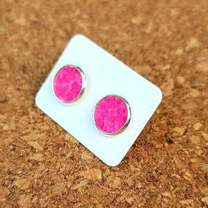 Bright Pink Glitter Vegan Leather Medium Earring Studs