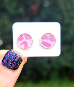 Pink Cheetah Vegan Leather Medium Earring Studs