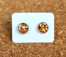 Load image into Gallery viewer, Golden Leaves Glitter Vegan Leather Small Earring Studs
