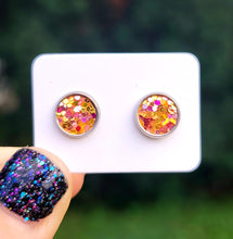 Load image into Gallery viewer, Golden Leaves Glitter Vegan Leather Small Earring Studs
