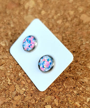 Load image into Gallery viewer, Cotton Candy Glitter Vegan Leather Small Earring Studs
