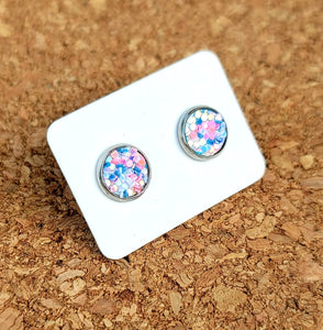 Cotton Candy Glitter Vegan Leather Small Earring Studs