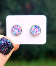 Load image into Gallery viewer, Cotton Candy Glitter Vegan Leather Small Earring Studs
