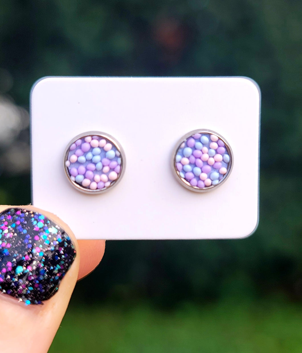 Powderpuff Sprinkles Vegan Leather Small Earring Studs