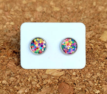 Load image into Gallery viewer, Carnival Glitter Vegan Leather Small Earring Studs
