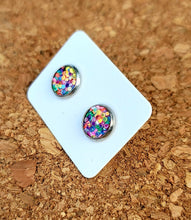 Load image into Gallery viewer, Carnival Glitter Vegan Leather Small Earring Studs

