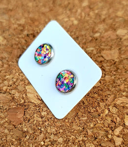 Carnival Glitter Vegan Leather Small Earring Studs