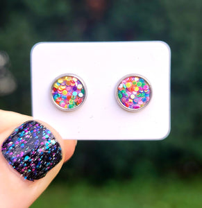 Carnival Glitter Vegan Leather Small Earring Studs