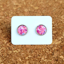 Load image into Gallery viewer, Pink Lux Glitter Vegan Leather Small Earring Studs
