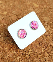 Load image into Gallery viewer, Pink Lux Glitter Vegan Leather Small Earring Studs
