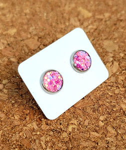 Pink Lux Glitter Vegan Leather Small Earring Studs