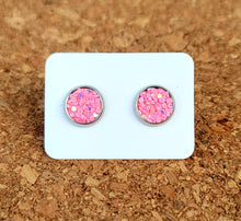 Load image into Gallery viewer, Pop Pink Glitter Vegan Leather Small Earring Studs
