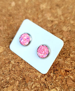 Pop Pink Glitter Vegan Leather Small Earring Studs