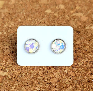White Opal Glitter Vegan Leather Small Earring Studs