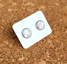 Load image into Gallery viewer, White Opal Glitter Vegan Leather Small Earring Studs
