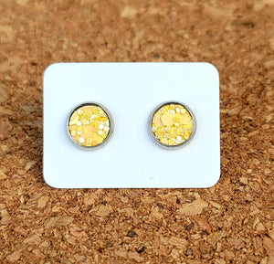 Sunshine Yellow Glitter Vegan Leather Small Earring Studs