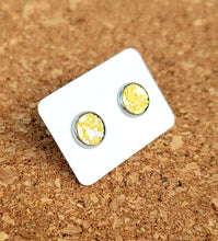 Load image into Gallery viewer, Sunshine Yellow Glitter Vegan Leather Small Earring Studs
