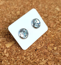Load image into Gallery viewer, Disco Ball Glitter Vegan Leather Small Earring Studs
