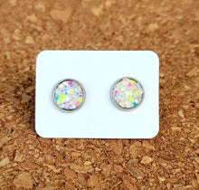 Load image into Gallery viewer, Neon Party Glitter Vegan Leather Small Earring Studs
