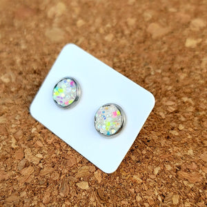 Neon Party Glitter Vegan Leather Small Earring Studs