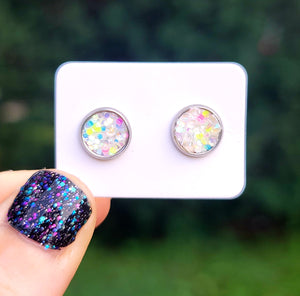 Neon Party Glitter Vegan Leather Small Earring Studs