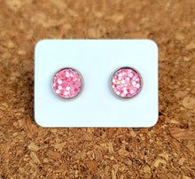 Load image into Gallery viewer, Pink Ice Glitter Vegan Leather Small Earring Studs

