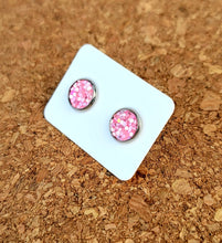 Load image into Gallery viewer, Pink Ice Glitter Vegan Leather Small Earring Studs
