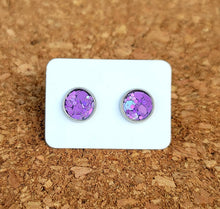 Load image into Gallery viewer, Violet Purple Glitter Vegan Leather Small Earring Studs

