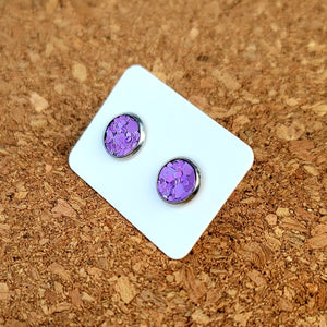 Violet Purple Glitter Vegan Leather Small Earring Studs