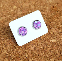 Load image into Gallery viewer, Violet Purple Glitter Vegan Leather Small Earring Studs
