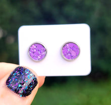 Load image into Gallery viewer, Violet Purple Glitter Vegan Leather Small Earring Studs
