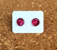 Load image into Gallery viewer, Hot Pink Holo Glitter Vegan Leather Small Earring Studs
