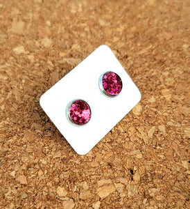 Hot Pink Holo Glitter Vegan Leather Small Earring Studs