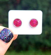 Load image into Gallery viewer, Hot Pink Holo Glitter Vegan Leather Small Earring Studs
