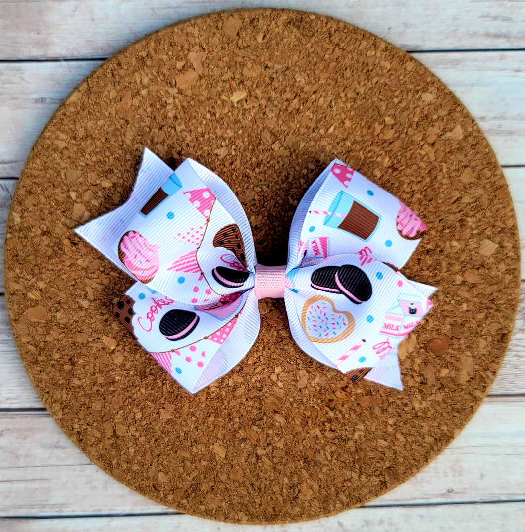Milk And Cookies Pattern Bow
