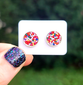 Rainbow Sprinkles Vegan Leather Medium Earring Studs