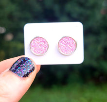 Load image into Gallery viewer, Baby Pink Glitter Vegan Leather Medium Earring Studs
